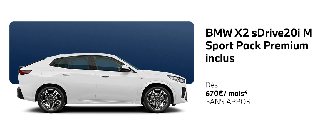 BMW X2 sDrive20i M Sport Pack Premium inclus à partir de 670€/mois