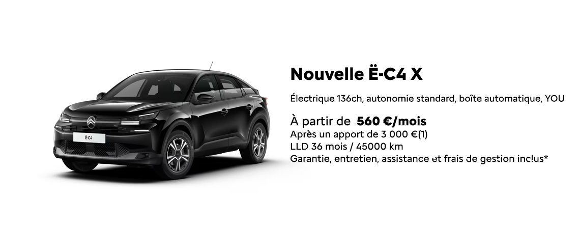 CITROEN Ë-C4 X Électrique 136ch, Électrique 136ch, autonomie standard, boîte automatique, YOU À PARTIR DE 560 €/MOIS