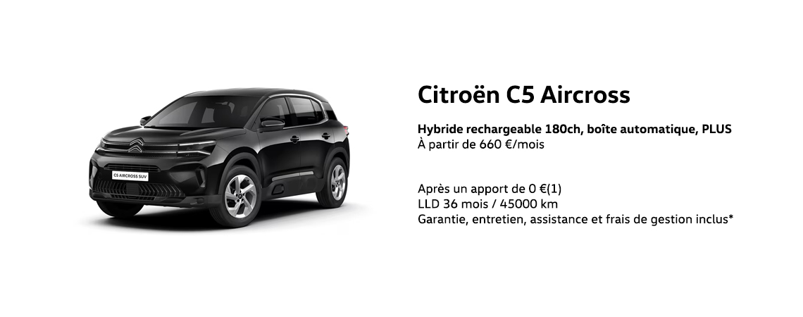 Citroën C5 Aircross Hybride rechargeable 180ch, boîte automatique, PLUS À partir de 660 €/mois