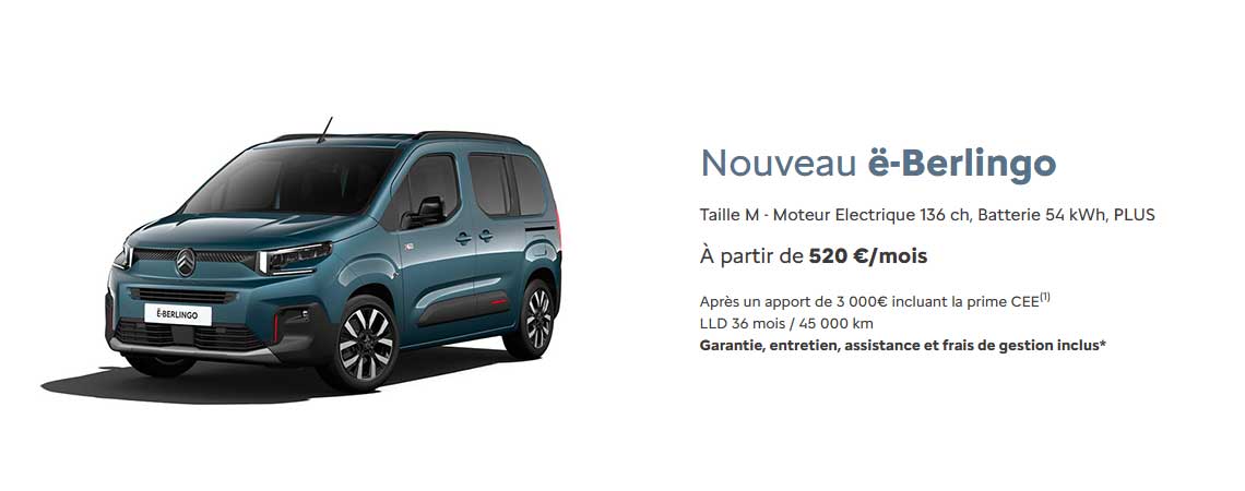 Citroën Nouveau ë-Berlingo À partir de 525 €/mois