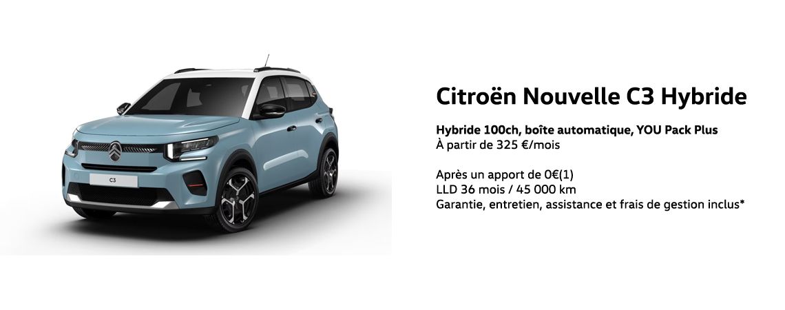 Citroën Nouvelle C3 Hybride 100ch, boîte automatique, YOU Pack Plus À partir de 325 €/mois 