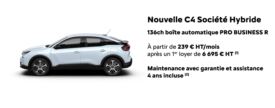 CITROËN NOUVELLE C4 SOCIÉTÉ HYBRIDE 136CH BOÎTE AUTOMATIQUE PRO BUSINESS R À PARTIR DE 239 €HT/MOIS