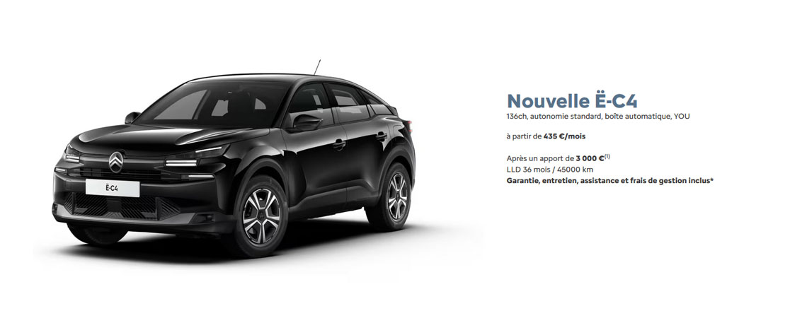 Citroën ë-C4 136ch, autonomie standard, boîte automatique, YOU  À partir de 435 €/mois