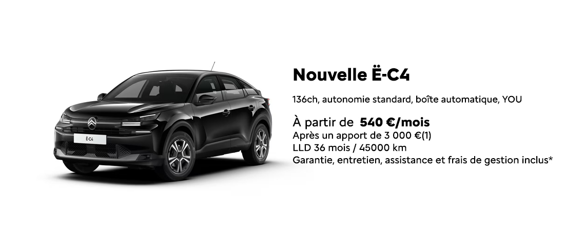 Citroën ë-C4 136ch, autonomie standard, boîte automatique, YOU  À partir de 540 €/mois