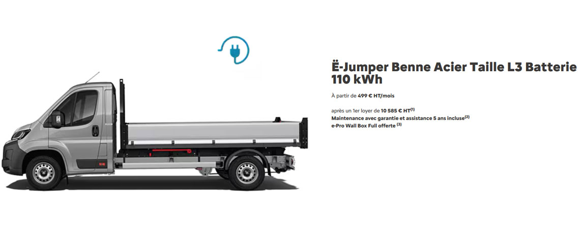 Citroën Ë-Jumper Benne Acier Taille L3 Batterie 110 kWh  À partir de 499 € HT/mois