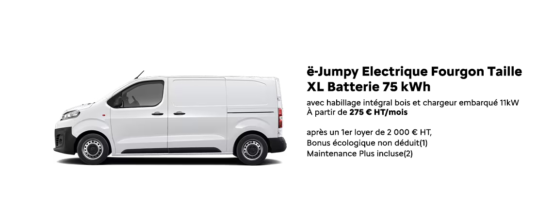 CITROËN Ë-JUMPY Electrique Fourgon Taille XL Batterie 75kWh À PARTIR DE 275 € HT/MOIS