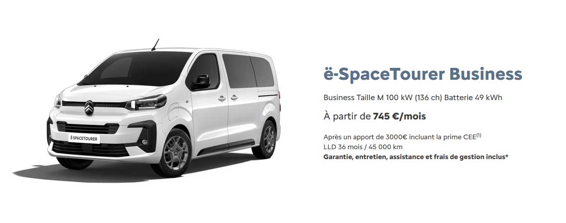 Citroën ë-SpaceTourer Business Taille M 100 kW (136 ch) Batterie 49 kWh​  À partir de 750 €/mois