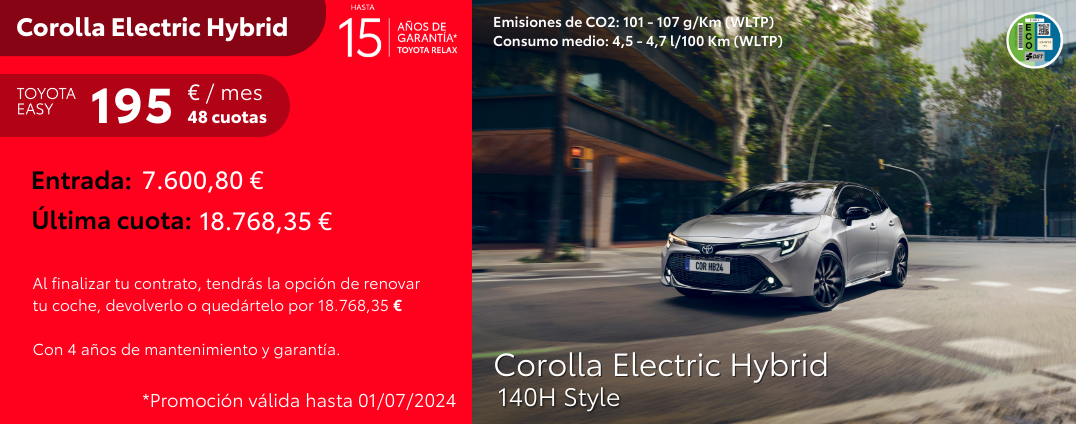 Corolla Touring Sports Electric Hybrid 140H Style 195/mes* ofertas