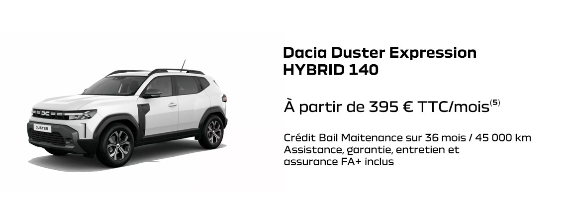 Dacia Duster Expression HYBRID 140 À partir de 395 € TTC/mois