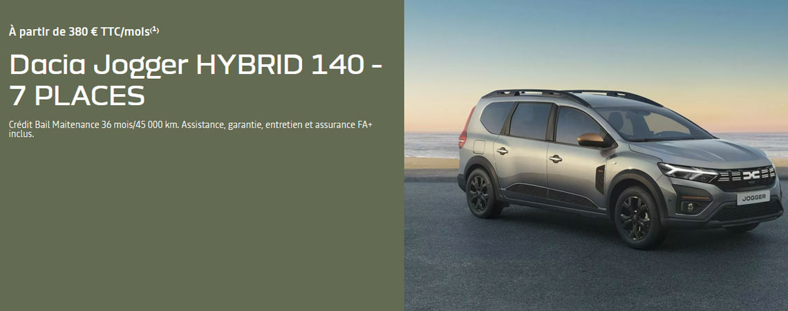 DACIA JOGGER HYBRID 140 - 7 PLACES À partir de 380 € TTC/mois