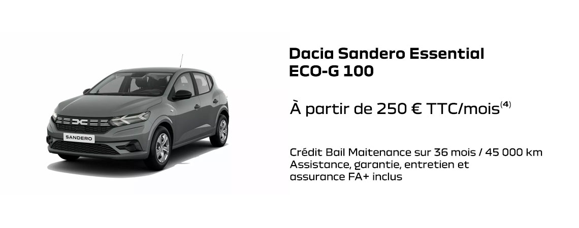 Dacia Sandero Essential ECO-G 100 À partir de 250 € TTC/mois