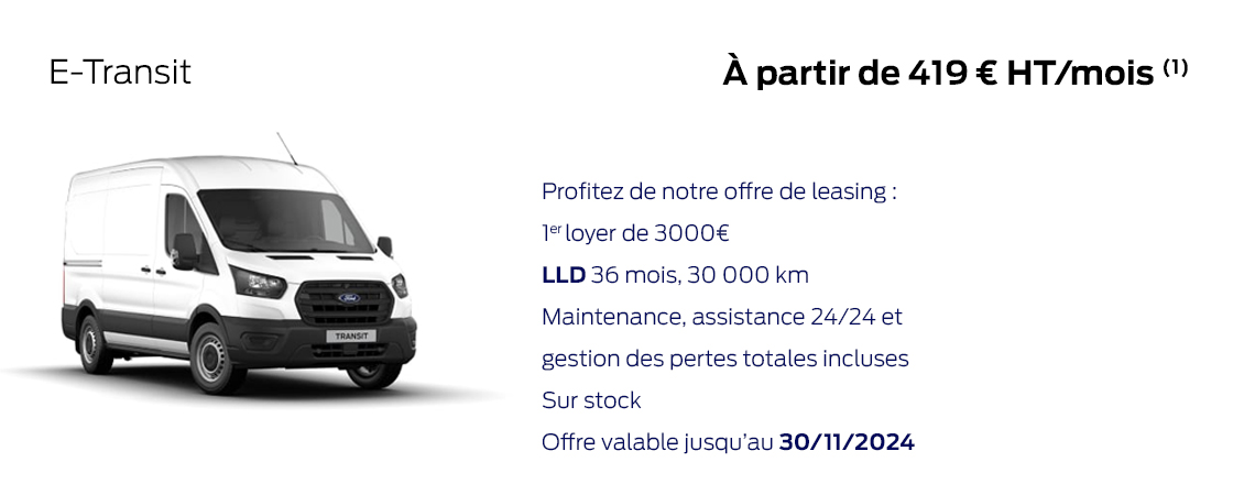 Ford Nouveau E-Transit À partir de 419 € HT/mois