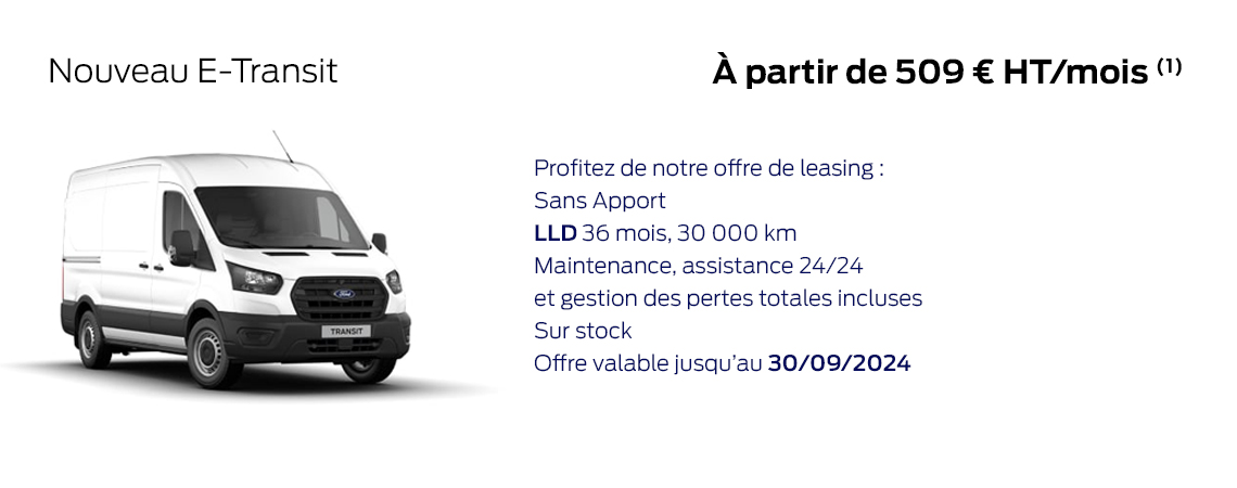 Ford Nouveau E-Transit À partir de 509 € HT/mois