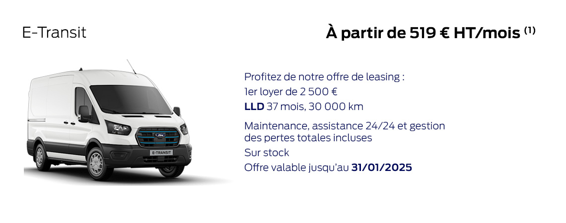 Ford Nouveau E-Transit À partir de 519€ HT/mois