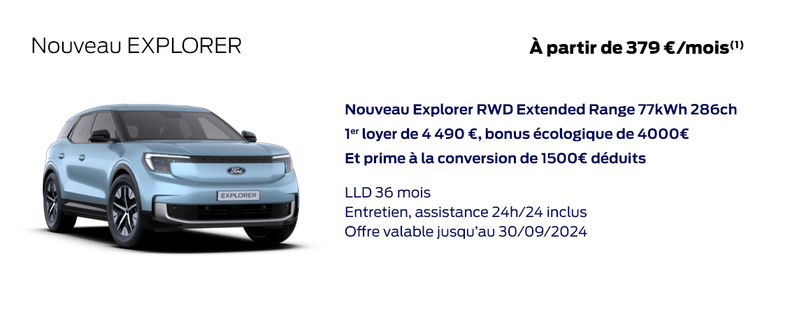 Ford Nouveau Explorer 100% électrique À partir de 379 €/mois