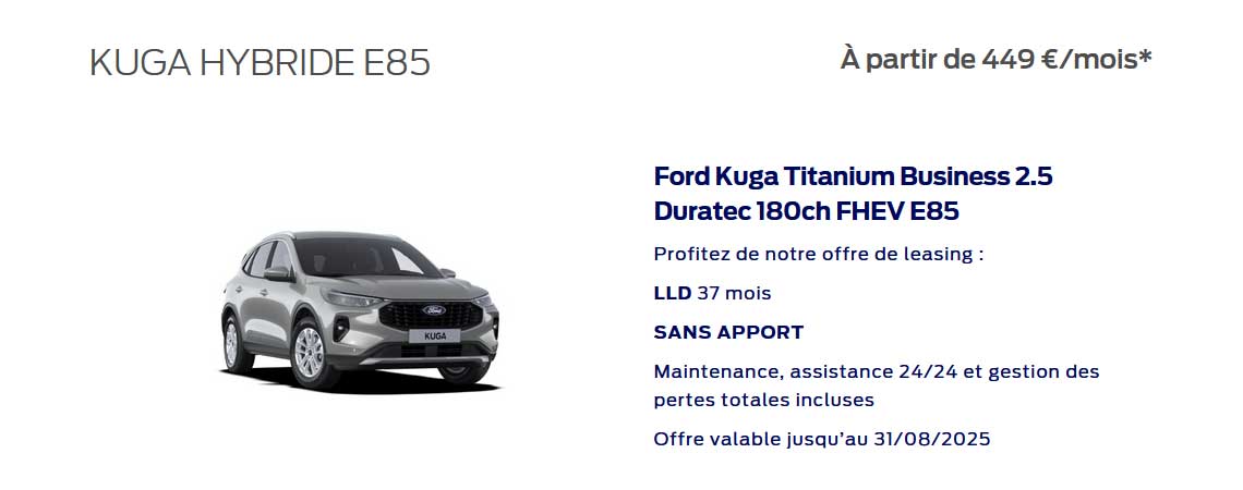 Ford Nouveau Kuga Hybride E85 À partir de 449 € /mois 
