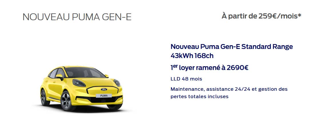 Ford Nouveau Puma Gen-E À partir de 259 € /mois