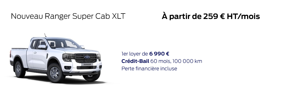 Ford Nouveau Ranger Super Cab XLT À partir de 259 € HT/mois