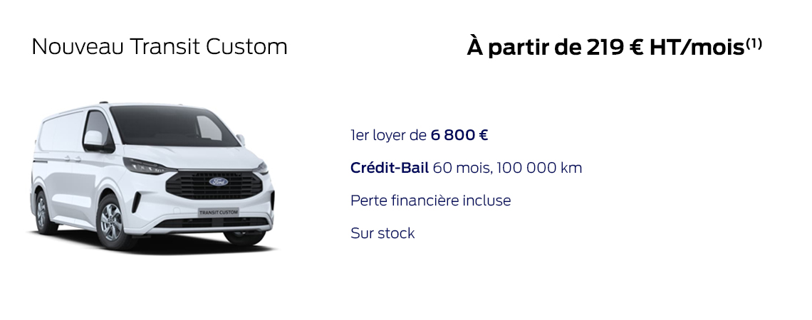 Nouveau Transit Custom À partir de 219 € HT/mois