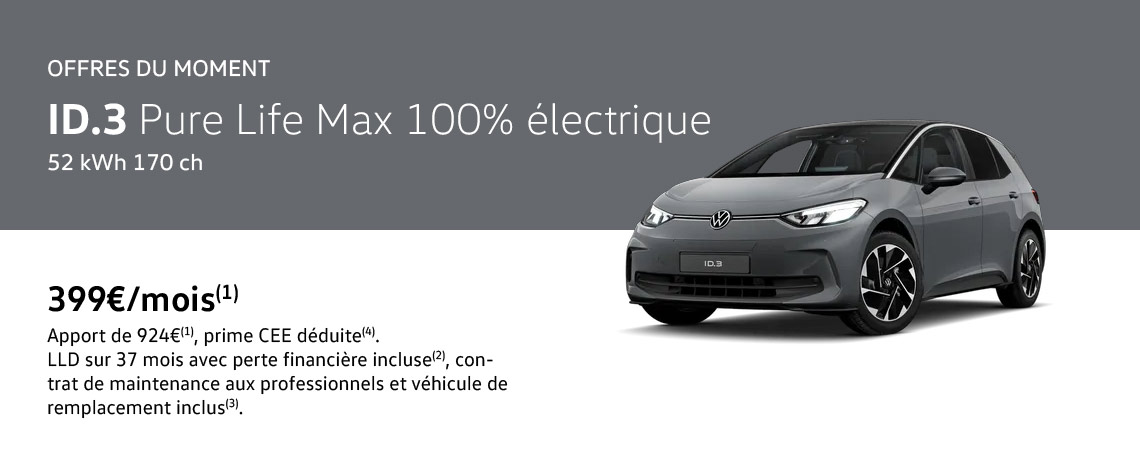 ID.3 Pure Life Max 100% électrique 52 kWh 170 ch à partir de 399 €/mois