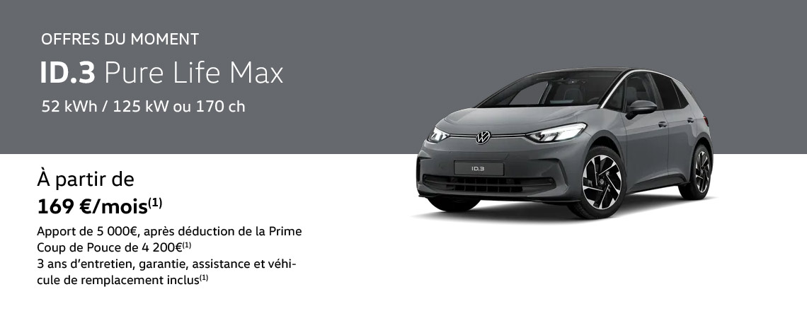 ID.3 Pure Life Max à partir de 169€/mois