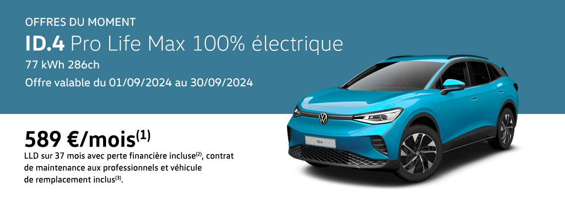 ID.4 Pro Life Max 100% électrique 77 kWh 286ch À partir de 589 €/mois