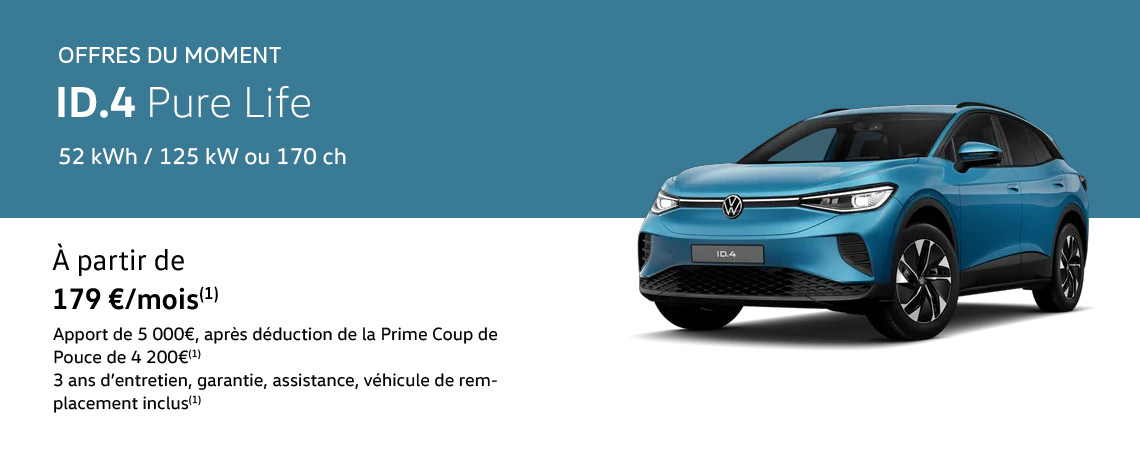 ID.4 Pure Life Max 100% électrique à partir de 179€/mois