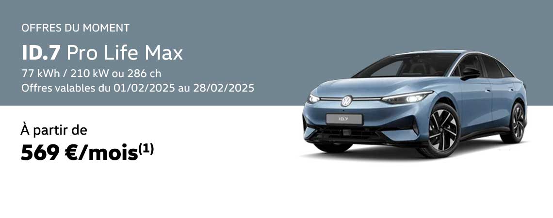 ID.7 Pro Life Max 77 kWh / 210 kW ou 286 ch À partir de 569€/mois