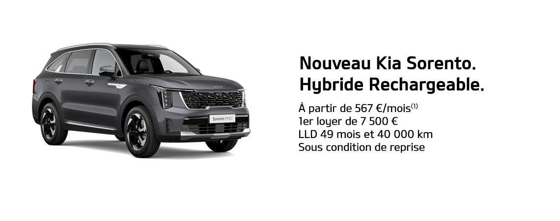 KIA NOUVEAU SORENTO. HYBRIDE RECHARGEABLE À PARTIR DE 567 €/mois