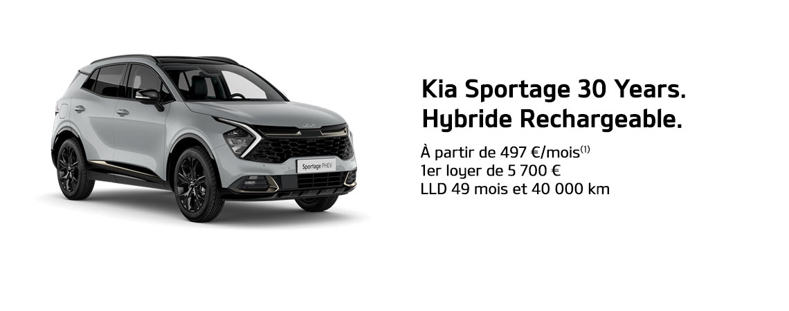 KIA SPORTAGE 30 YEARS. HYBRIDE RECHARGEABLE À PARTIR DE 497 €/mois