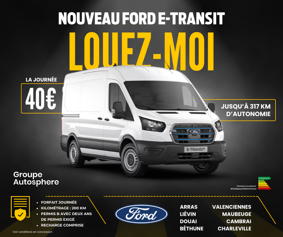 Louez votre Ford E-Transit dès 40€ par jour