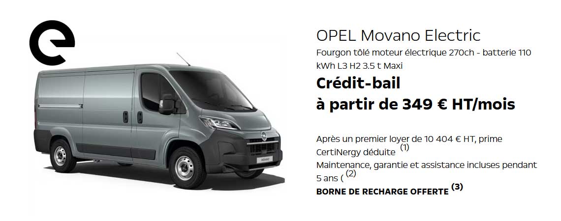 Movano Electric Fourgon tôlé moteur électrique 270ch - batterie 110 kWh L3 H2 3.5 t Maxi à partir de 349 € HT/mois