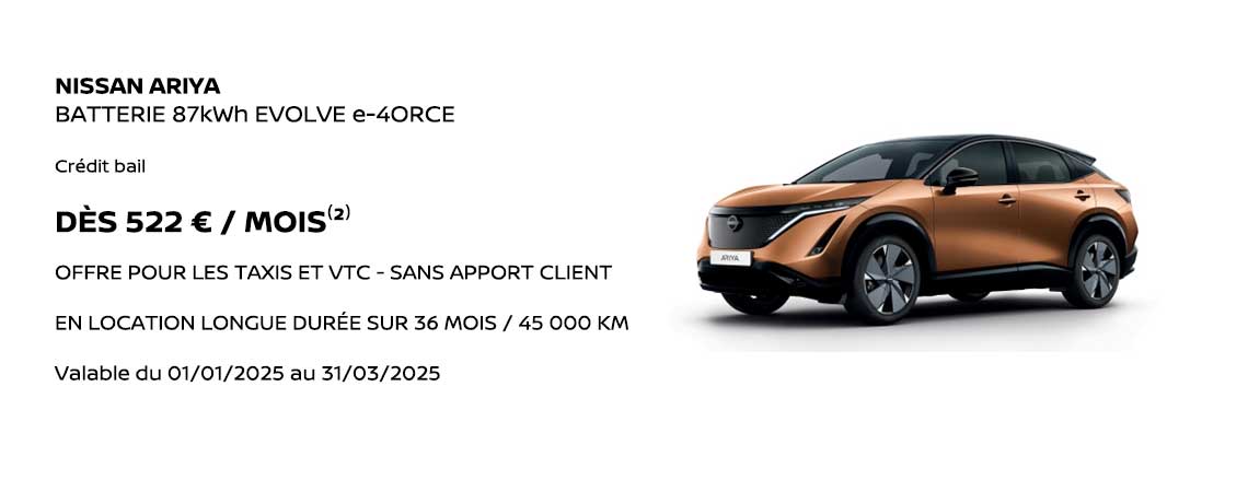 NISSAN ARIYA BATTERIE 87kWh EVOLVE e-4ORCE DÈS 522€ / MOIS