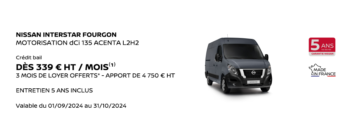 NISSAN INTERSTAR FOURGON MOTORISATION dCi 135 ACENTA L2H2 DÈS 339 € HT/MOIS