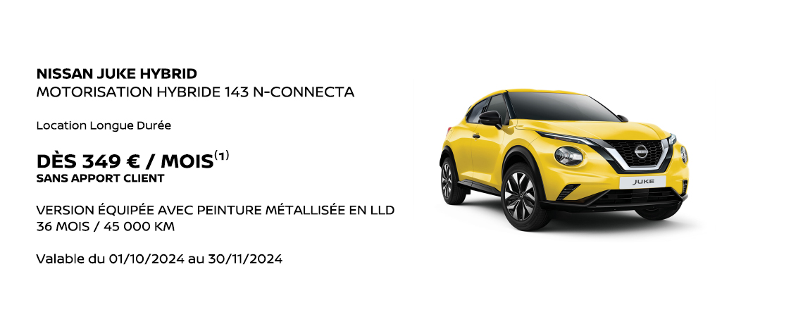 NISSAN JUKE HYBRID  MOTORISATION HYBRIDE 143 BUSINESS EDITION DÈS 349 €/MOIS