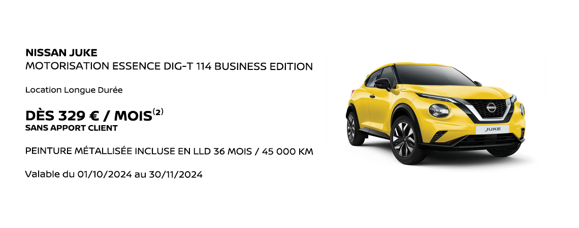 NISSAN JUKE MOTORISATION ESSENCE DIG-T 114 BUSINESS EDITION DÈS 329 €/MOIS