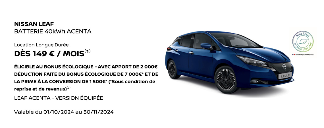 NISSAN LEAF BATTERIE 40kWh ACENTA DÈS 149 € / MOIS