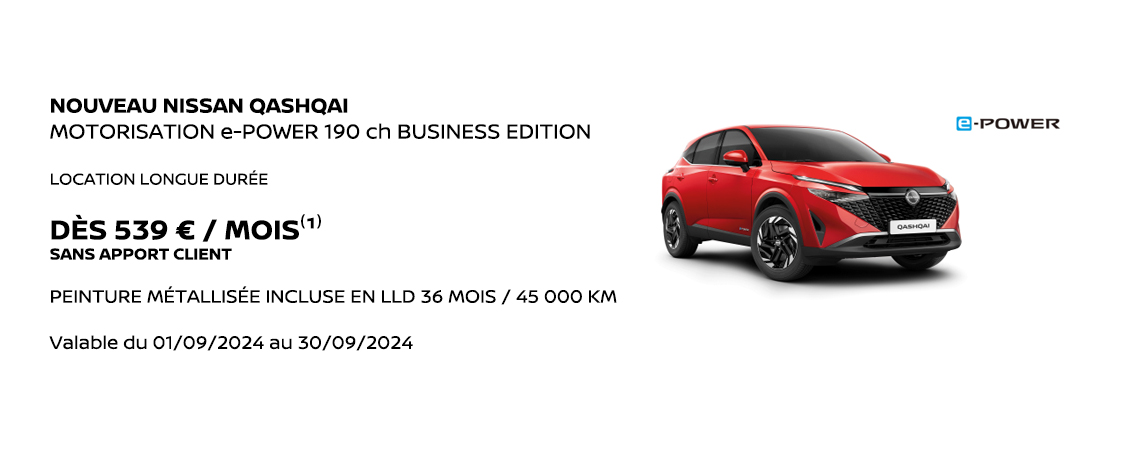 NISSAN QASHQAI MOTORISATION e-POWER 190 ch BUSINESS EDITION DÈS 539 €/MOIS