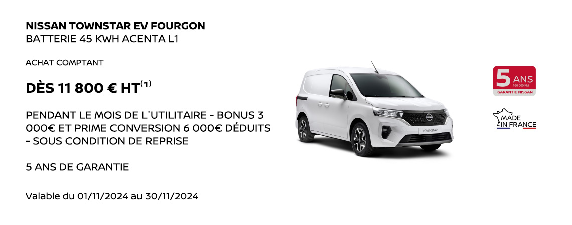 NISSAN TOWNSTAR EV FOURGON  BATTERIE 45 KWH ACENTA L1 DÈS 11 800€ HT