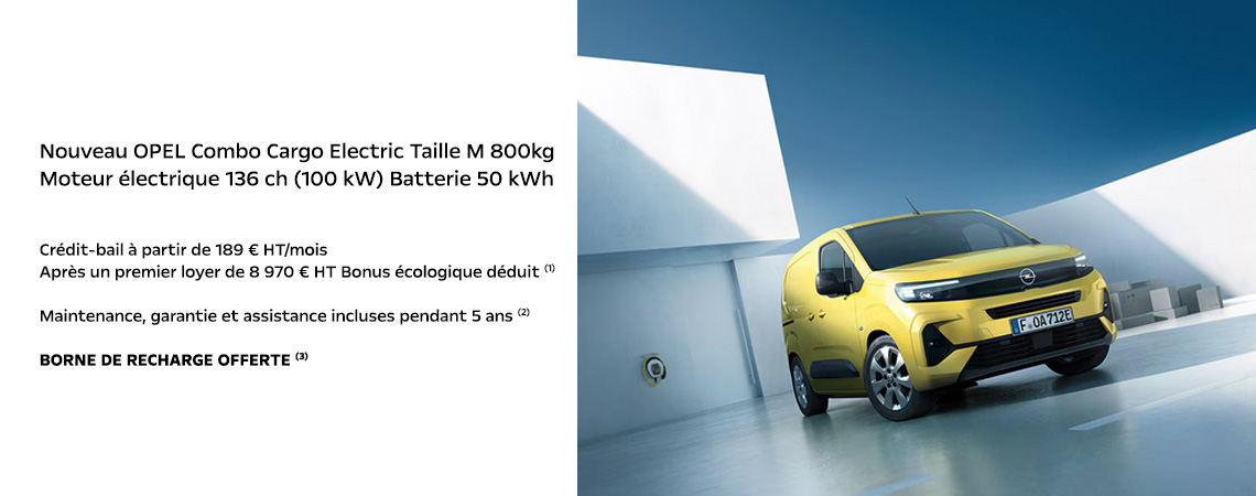 Nouveau Combo Cargo Electric Taille M 800kg  Moteur électrique 136 ch (100 kW) Batterie 50 kWh à partir de 189 € HT/Mois