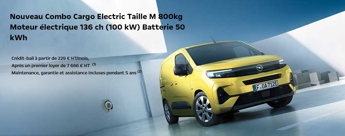 Nouveau Combo Cargo Electric Taille M 800kg  Moteur électrique 136 ch (100 kW) Batterie 50 kWh à partir de 219 € HT/Mois