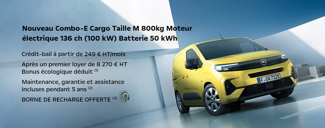Nouveau Combo-E Cargo Taille M 800kg Moteur électrique 136 ch (100 kW) Batterie 50 kWh À partir de 249 € HT/mois