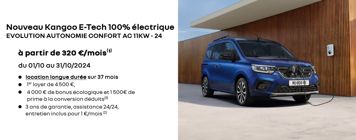 Nouveau Kangoo E-Tech 100% électrique à partir de 320 €/mois