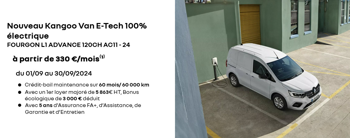 Nouveau Kangoo Van E-Tech 100% électrique à partir de 330 €/mois