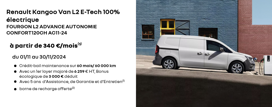 Nouveau Kangoo Van L2 E-Tech 100% électrique à partir de 340 €/mois