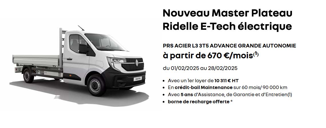 Nouveau Master Plateau Ridelle E-Tech électrique à partir de 670 €/mois