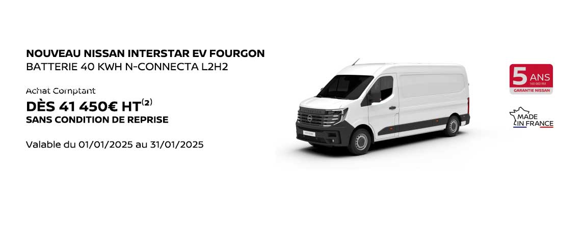 NOUVEAU NISSAN INTERSTAR EV FOURGON BATTERIE 40 KWH N-CONNECTA L2H2 DÈS 41 450€ HT