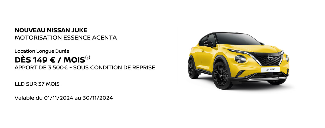 NOUVEAU NISSAN JUKE MOTORISATION ESSENCE ACENTA DÈS 149 € / MOIS