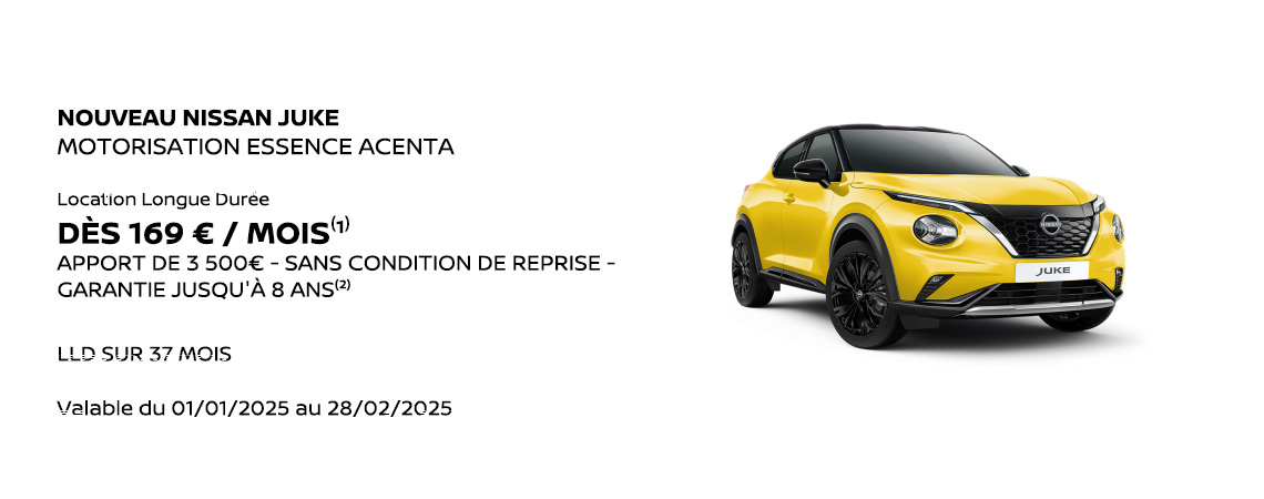 NOUVEAU NISSAN JUKE MOTORISATION ESSENCE ACENTA DÈS 169 € / MOIS