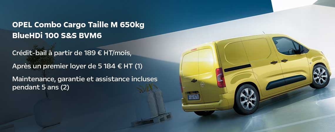 Nouveau OPEL Combo Cargo Taille M 650kg BlueHDi 100 S&S BVM6 à partir de 199 € HT/mois